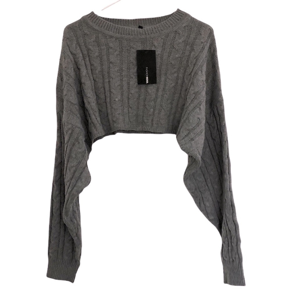 Fashion Nova Women Crop Top Gray Sweater, Size Large